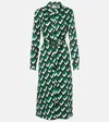 Diane Von Furstenberg Gizelle Geometric-print Midi Shirtdress In Blocks Green Lg