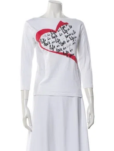 Pre-owned Diane Von Furstenberg Graphic Print Bateau Neckline T-shirt In White