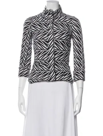 Pre-owned Diane Von Furstenberg Graphic Print Jacket In White