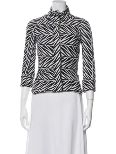 Pre-owned Diane Von Furstenberg Graphic Print Jacket In White