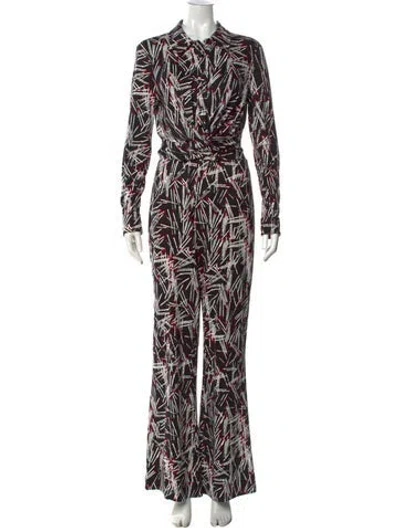 Pre-owned Diane Von Furstenberg Graphic Print Jumpsuit In Black