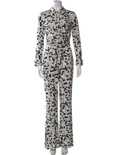 Pre-owned Diane Von Furstenberg Graphic Print Jumpsuit In White