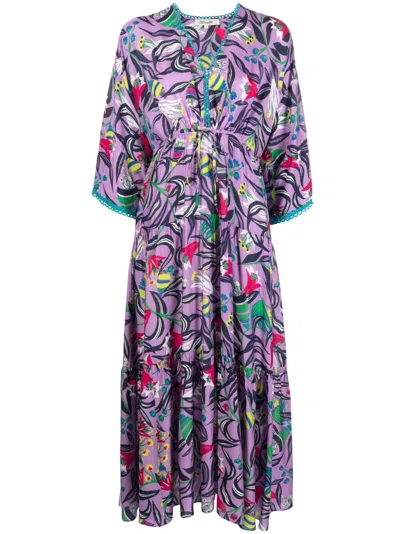 Diane Von Furstenberg Graphic-print Mid-length Dress In Purple