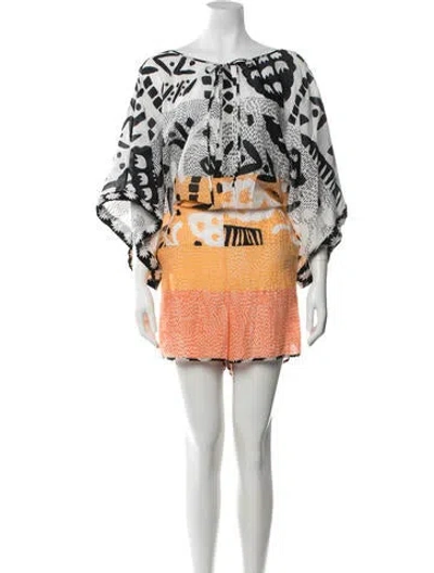 Pre-owned Diane Von Furstenberg Graphic Print Tie Neck Jumpsuit In Black