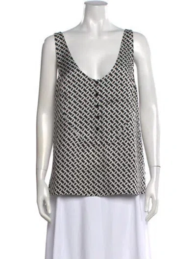Pre-owned Diane Von Furstenberg Graphic Print V-neck Top In Black
