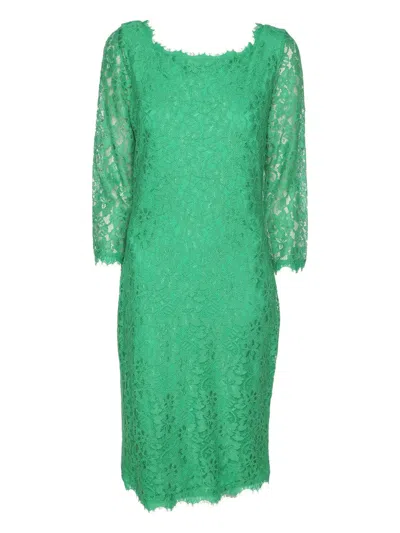 Pre-owned Diane Von Furstenberg Lace Full-sleeve Midi Dress In Green