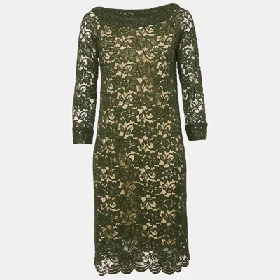 Pre-owned Diane Von Furstenberg Green Corded Lace Elisa Dress M