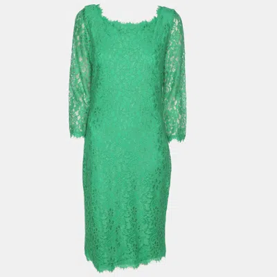 Pre-owned Diane Von Furstenberg Green Lace Full Sleeves Midi Dress L