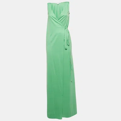 Pre-owned Diane Von Furstenberg Green Silk & Cotton Knit Wrap Dress Xs