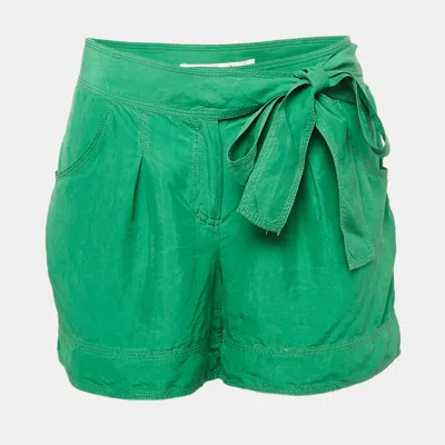 Pre-owned Diane Von Furstenberg Green Silk Belted Shorts M