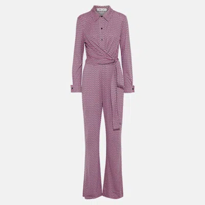 Pre-owned Diane Von Furstenberg Green/pink Printed Jersey Jumpsuit Xs (us 2)