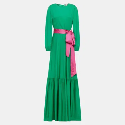 Pre-owned Diane Von Furstenberg Green/pink Silk Maxi Dress Size 10