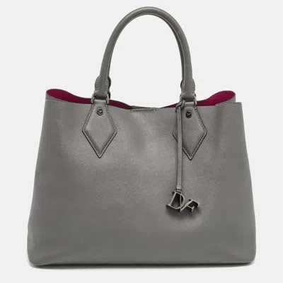 Pre-owned Diane Von Furstenberg Grey Saffiano Leather Large Voyager Carryall Tote