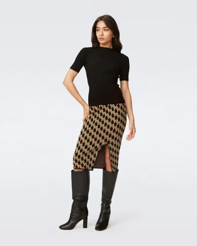 Diane Von Furstenberg Gusta Knit Jacquard Skirt In Bird Weave Misty Green