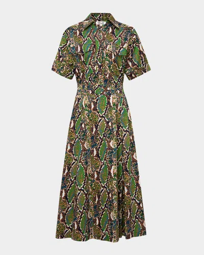 Diane Von Furstenberg Hadara Snakeskin-print Midi Shirtdress In Multi