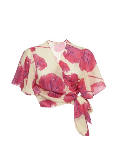 Pre-owned Diane Von Furstenberg Hailey Floral-print Wrap Blouse In Neutrals