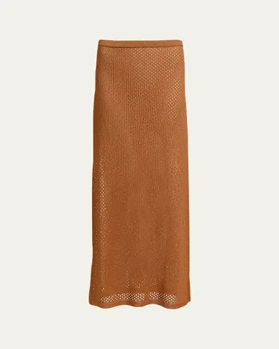 Diane Von Furstenberg Harmon Straight Shimmer Mesh Knit Maxi Skirt In Brown