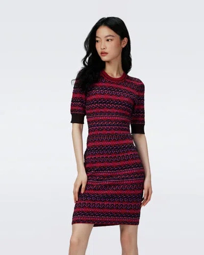 Diane Von Furstenberg Harry Short Sleeve Knit Jacquard Dress In Red