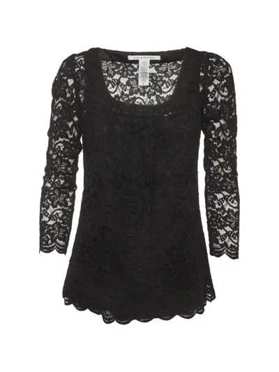 Pre-owned Diane Von Furstenberg Hasina Lace Blouse In Black
