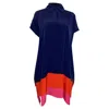 Diane Von Furstenberg Hatsu Layered Colorblock Crepe De Chine Mini Shirt Dress In Navy Blue Silk In Blue