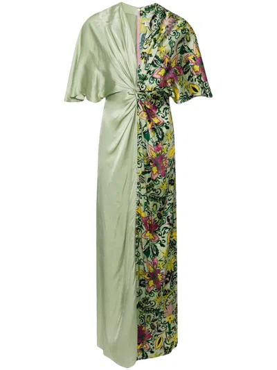 Diane Von Furstenberg Hattie Mixed Print Satin Maxi Dress In Green