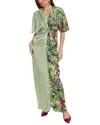 Diane Von Furstenberg Hattie Mixed Print Satin Maxi Dress In Green
