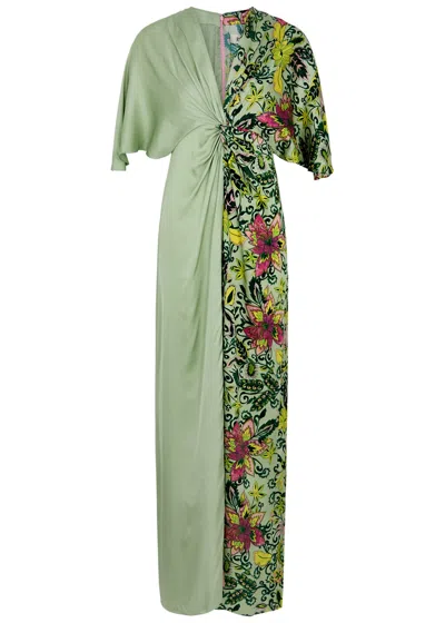 Diane Von Furstenberg Hattie Panelled Satin Maxi Dress In Green