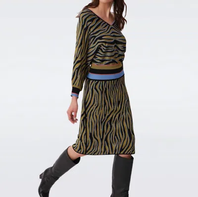 Diane Von Furstenberg Hazel Skirt In Zebra Khaki In Black