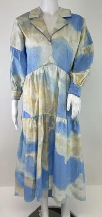 Pre-owned Diane Von Furstenberg Heather Cotton Poplin Midi Dress Cloud Sky Blue Size S