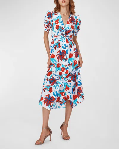 Diane Von Furstenberg Heather Pleated Floral-print Midi Dress In Multi