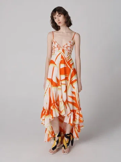 Diane Von Furstenberg Hera Dress In Giant Palm Geo Orange