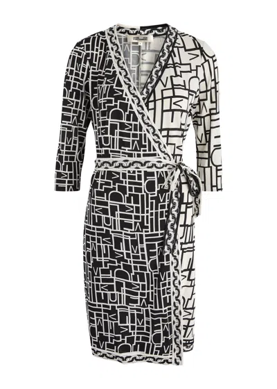 Diane Von Furstenberg Hera Printed Jersey Wrap Dress In Black And White