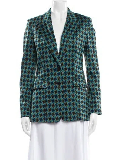 Pre-owned Diane Von Furstenberg Houndstooth Print Blazer W/ Tags In Green