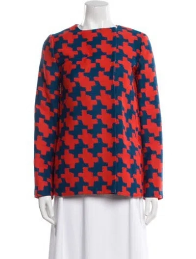 Pre-owned Diane Von Furstenberg Houndstooth Print Jacket In Blue