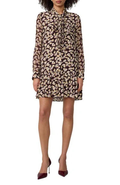 Diane Von Furstenberg Indigo Fan Print Tie Neck Minidress In Multi
