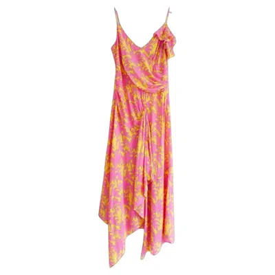 Pre-owned Diane Von Furstenberg Irene Dress Pink Yellow Silk Size Us4/uk8