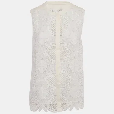 Pre-owned Diane Von Furstenberg Ivory Lace & Silk Lakyn Sleeveless Top M In White