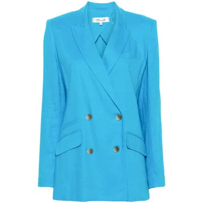 Diane Von Furstenberg 钱布雷布双排扣西装夹克 In Blue