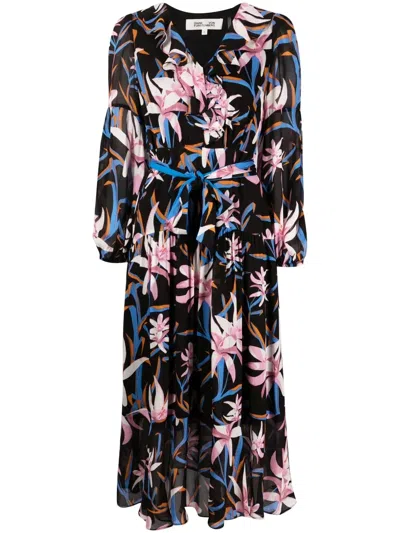 Diane Von Furstenberg Jaxson Floral-print Midi Dress In Schwarz