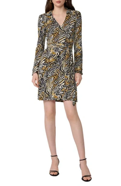Diane Von Furstenberg Jeanne Abstract Zebra Print Long Sleeve Silk Wrap Dress In Black