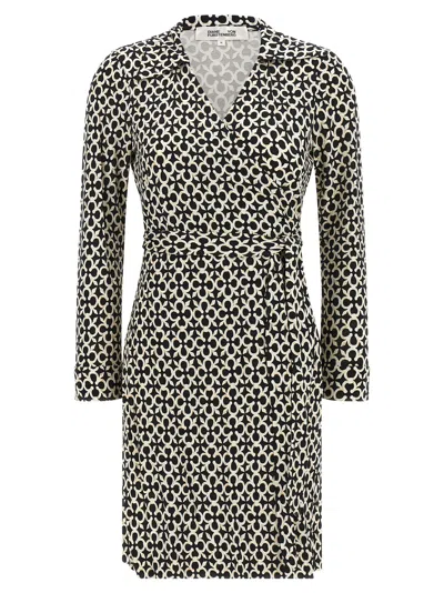 Diane Von Furstenberg Jeanne Geometric-print Wrap Mini Dress In Black