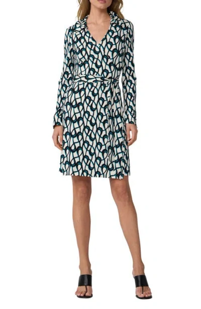Diane Von Furstenberg Jeanne Print Long Sleeve Silk Wrap Dress In Blue