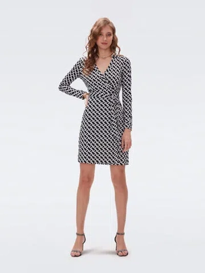 Diane Von Furstenberg Jeanne Silk Jersey Wrap Dress In Chain Link Medium Black