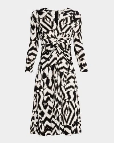 Diane Von Furstenberg Jerome Pleated Geometric-print Dress In Troy Maze Med Bw