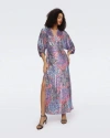 Diane Von Furstenberg Jessel Wrap-effect Sequined Stretch-mesh Maxi Dress In Redemption Rose Blue Red