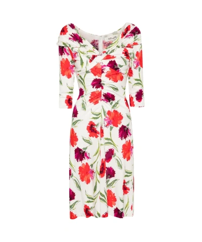 Diane Von Furstenberg Jim Ruched Floral-print Jersey Dress In Rot