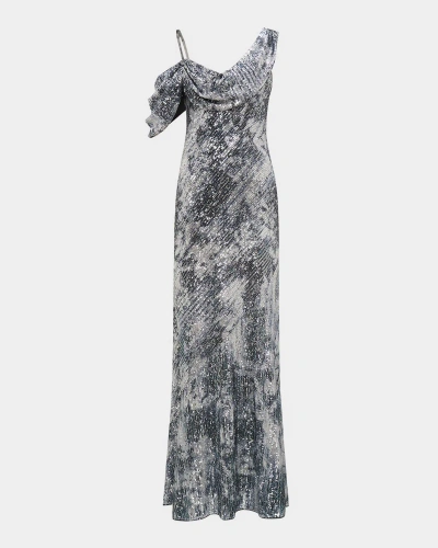 Diane Von Furstenberg Joaquin Cowl-neck Metallic Sequin Gown In Shadow Dancer Black