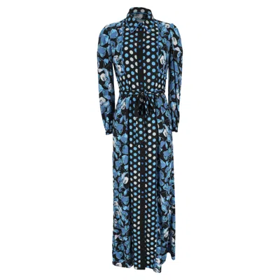 Pre-owned Diane Von Furstenberg Joshua Floral-print Maxi Dress In Blue Polyester