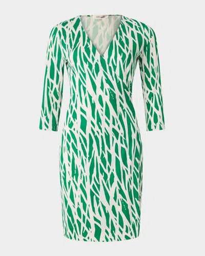 Diane Von Furstenberg Julian Abstract-print Jersey Mini Wrap Dress In Twig Green
