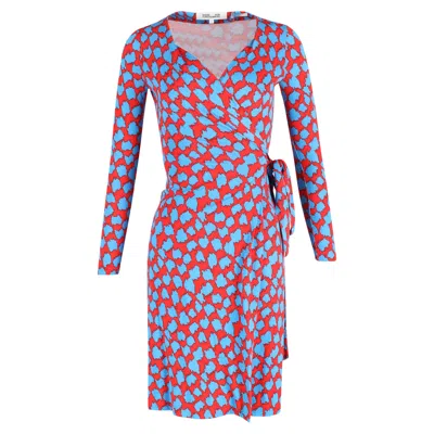Diane Von Furstenberg Julian Long Sleeves Wrap Dress In Blue And Red Silk